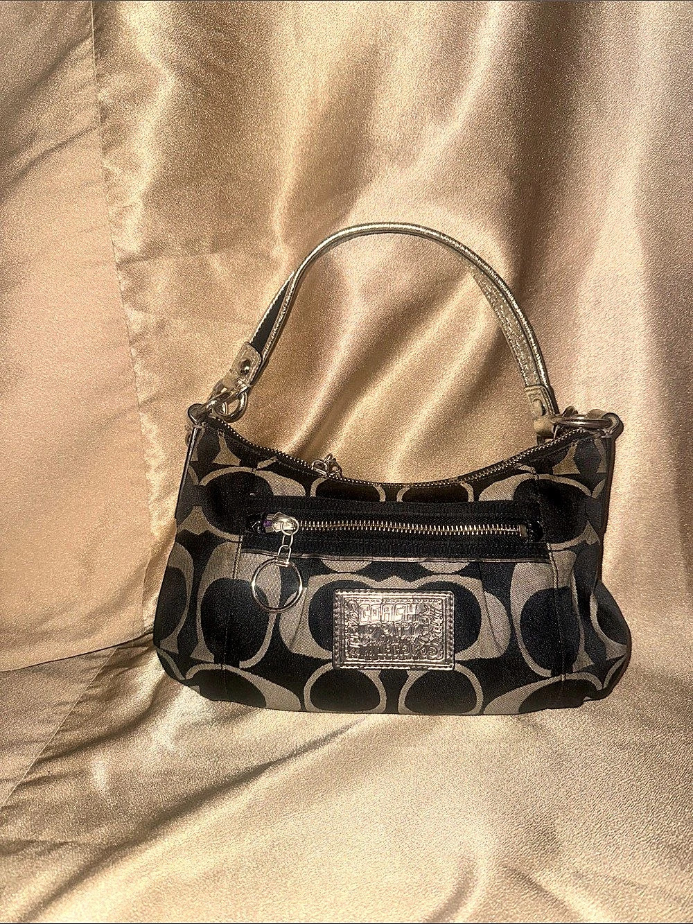 Coach Soho Signature Metallic Hobo Bag Black & Brown